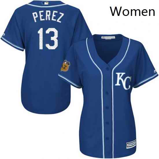Womens Majestic Kansas City Royals 13 Salvador Perez Authentic Royal Blue 2017 Spring Training Cool Base MLB Jersey